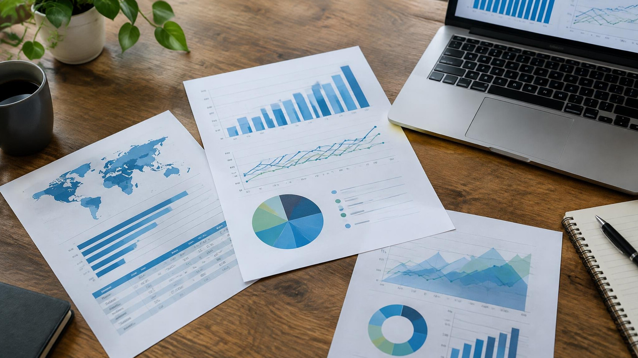 Charts and data reports laid out on a table