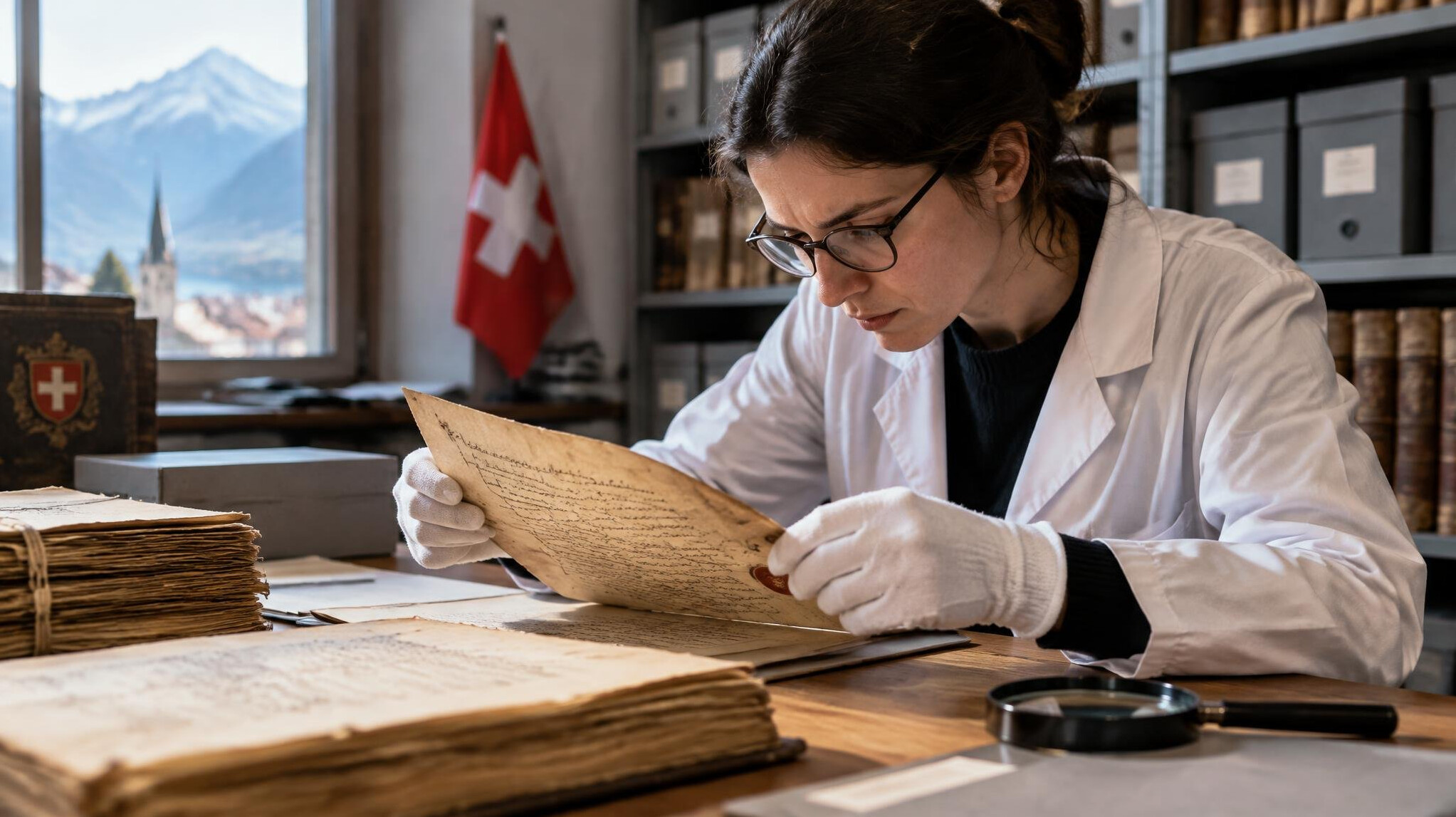 investigator examining documents
