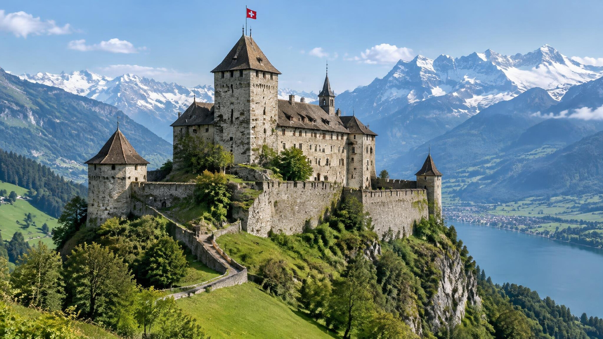 swiss castle on hill