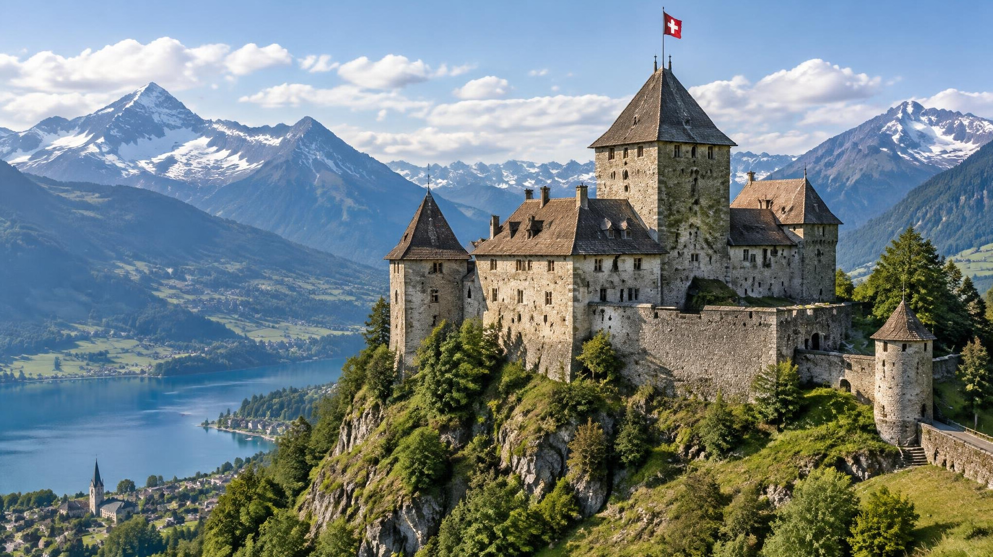 swiss castle on hill