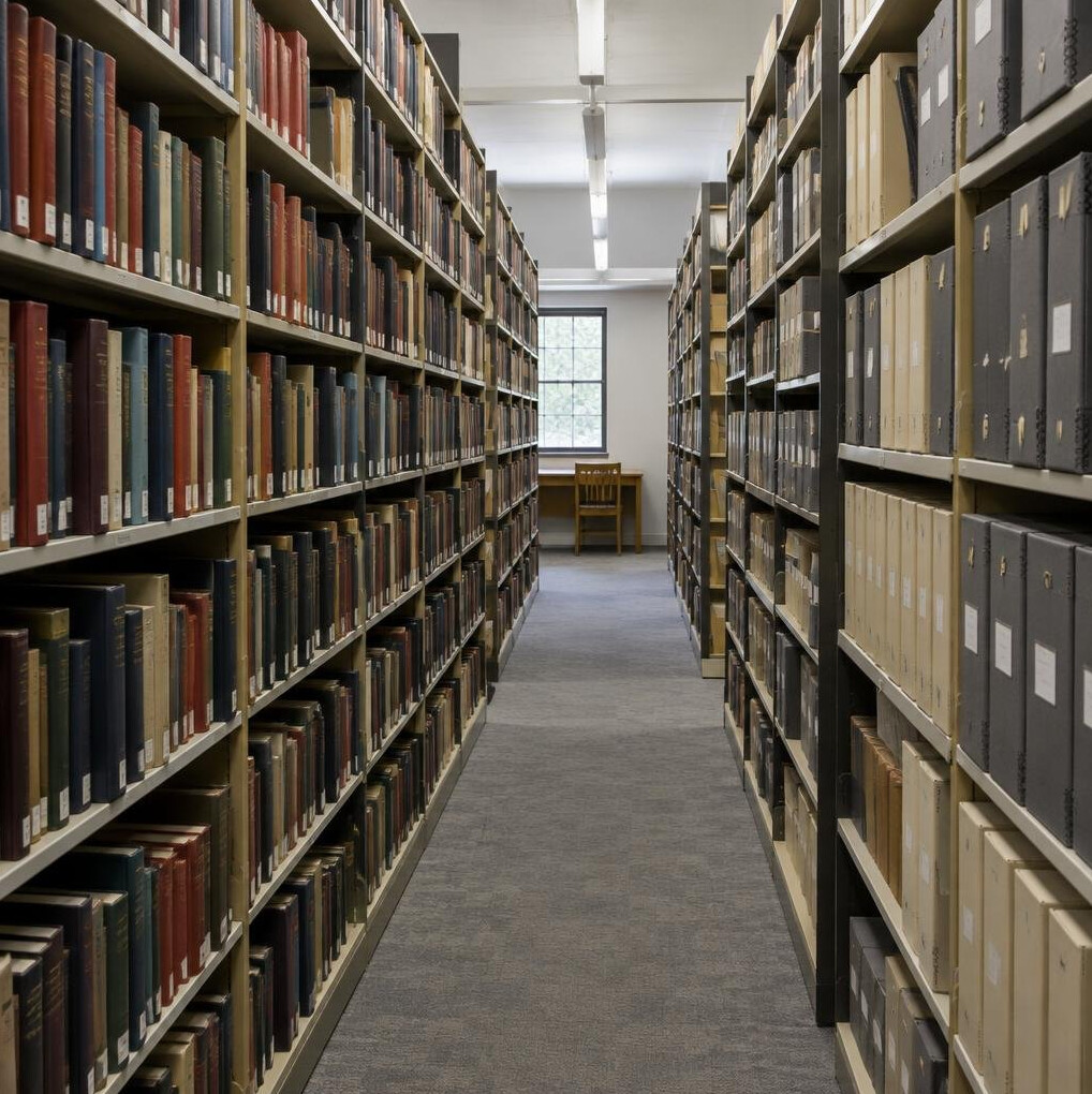 Rows of shelves in an archive library